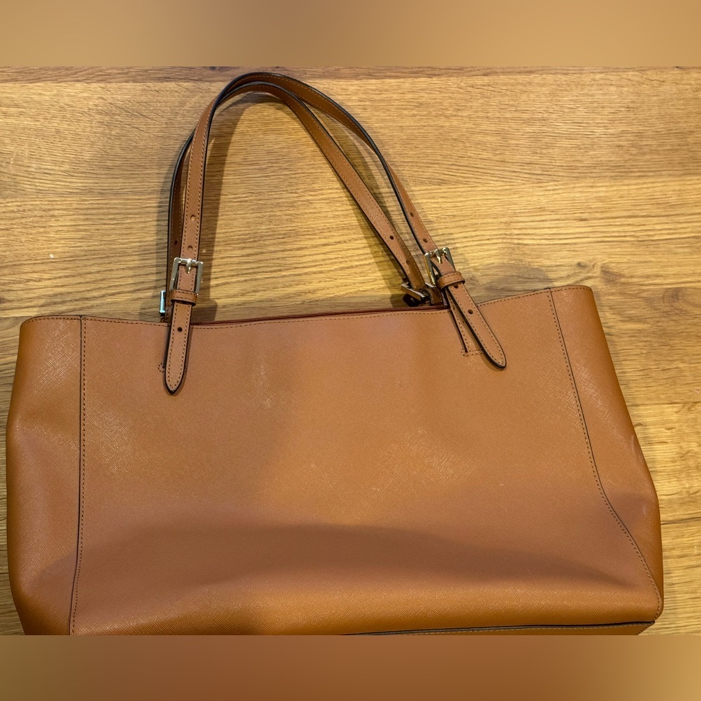 Tory Burch Cognac Saffiano Leather Large Zip Tote Bag - Picture 10 of 12